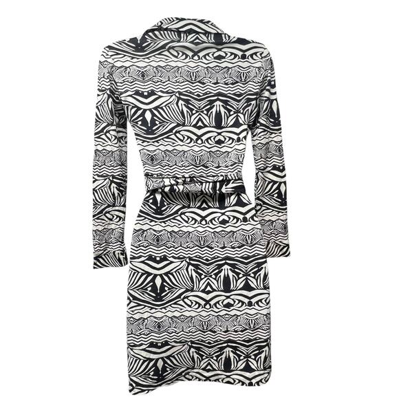 Diane von Furstenberg Jeanne Silk Wrap Dress Zebra Tattoo Black Cream Size Small - Picture 4 of 10